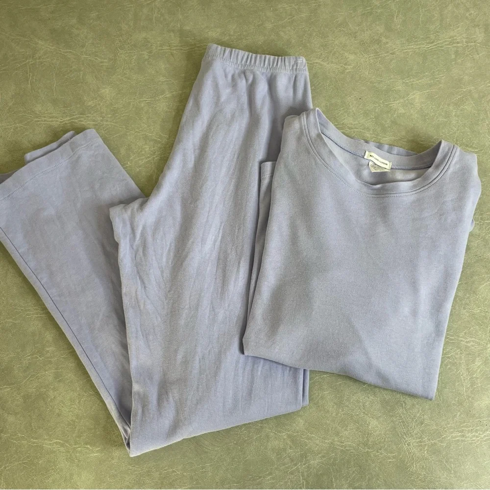 Red Land Cotton Luxury Loungewear Periwinkle Blue Women's Pajama Set